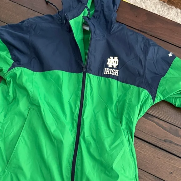 Women's Columbia Navy/Green Notre Dame Fighting Irish Forward Full-Zip windbr M - Picture 11 of 11
